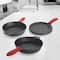 MegaChef Pre-Seasoned Cast Iron 6 Piece Set With Red Silicone Holders